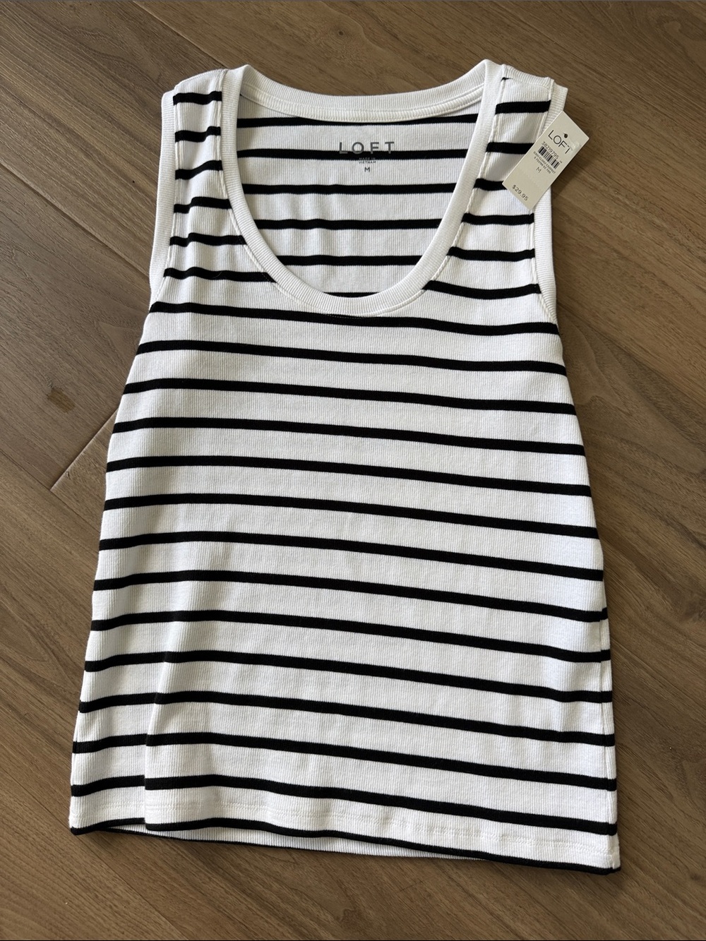 LOFT White Tank Top with Black Stripes